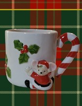 1979 Fitz And Floyd Christmas Mug  Holly Santa Candycane Handle Japan - £7.73 GBP