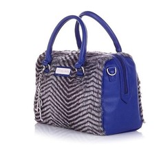 Women&#39;s blue Faux Fur Satchel handbag purse shoulder Day night Work Cocktail new - £71.21 GBP