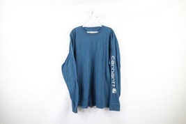 Vintage Carhartt Mens Medium Faded Spell Out Long Sleeve T-Shirt Blue Cotton - £27.22 GBP