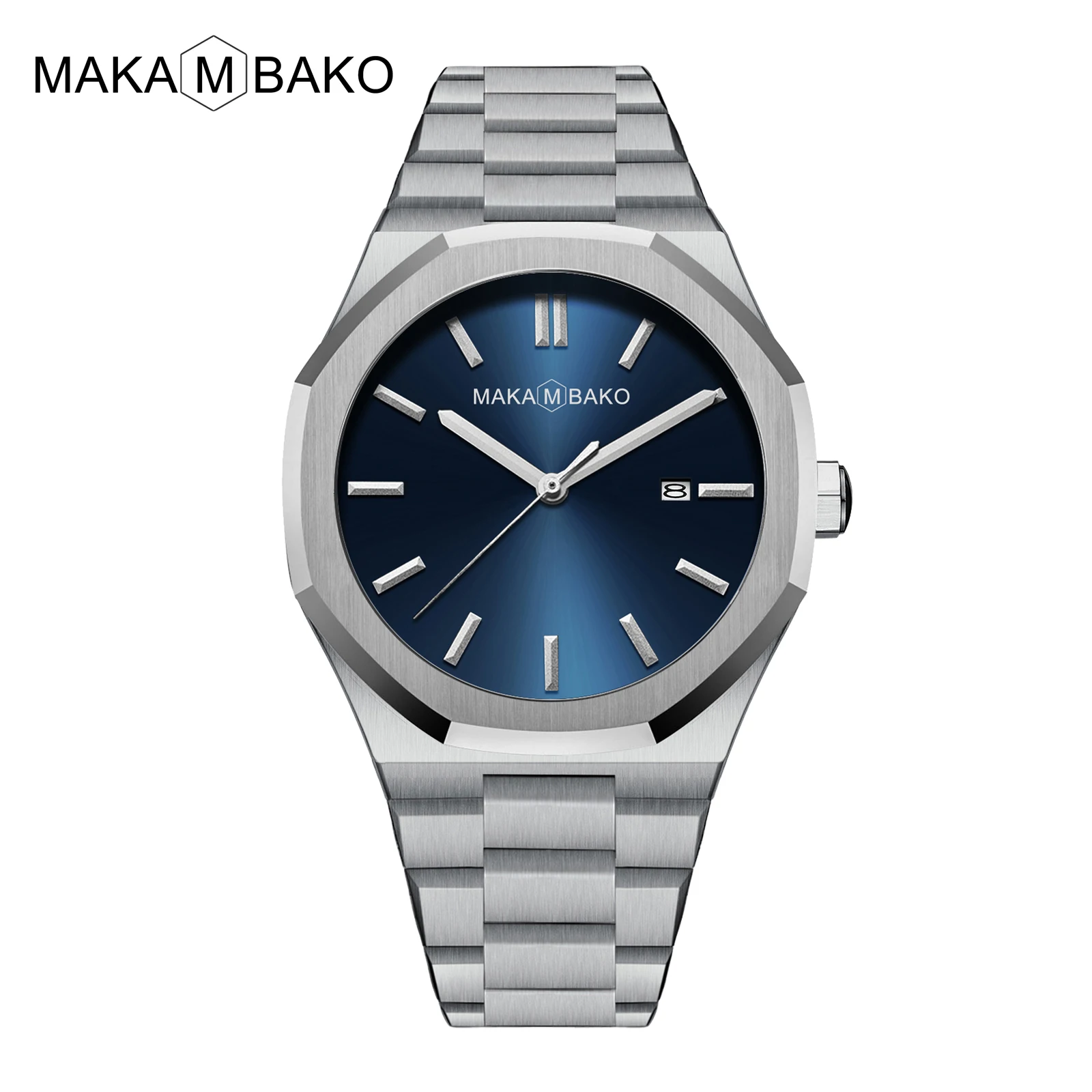 Watch  Stainless Steel Mens Watch Fashion Blue Green Dial MAKAMBAKO Japan Moveme