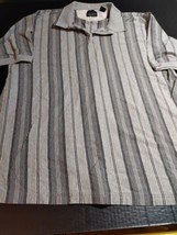 Greg Norman Polo Collection Golf Shirt Mens XL Striped 2 Ply Cotton Gray Black - $9.75