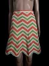 VINTAGE 60&#39;S COTTON APRON ORANGE GREEN GEOMETRIC CHEVRON STRIPE CHIC MOD - $194.68 MXN