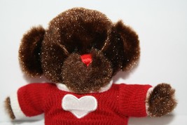 Dan Dee Plush Teddy Bear 9&quot; Dark Brown Valentine White Heart Red Sweater Stuffed - £9.87 GBP
