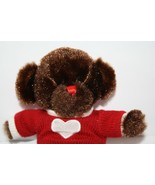 Dan Dee Plush Teddy Bear 9&quot; Dark Brown Valentine White Heart Red Sweater... - £10.07 GBP