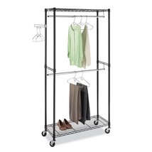 Garment Rack w/ Wheels Double Hanger Rolling Clothes Closet Shelves Heav... - £45.37 GBP