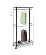 Garment Rack w/ Wheels Double Hanger Rolling Clothes Closet Shelves Heav... - $84.09 CAD