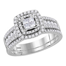 14kt White Gold Princess Diamond Double Halo Bridal Wedding Engagement Ring Set - £956.22 GBP