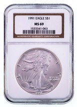 1991 Silver American Eagle Graded by NGC as MS-69 - £62.52 GBP