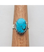 SOUTHWEST DESIGN VINTAGE 925 STERLING SILVER NATURAL 14x10 TURQUOISE RIN... - $38.61