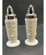 Vintage Milk Glass Salt &amp; Pepper Shakers Paneled Grape w/Metal Lids West... - $181.84 MXN