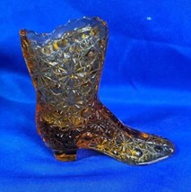 Vintage Fenton Daisy Button Amber Glass Miniature Victorian Boot Figurine - £11.18 GBP