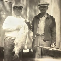 Big Fish Father Son Old Original Photo BW Vintage Photograph Fishing - $10.95