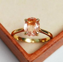 Natural Peach Sapphire Ring 14k Yellow Gold Anniversary Ring Gift For Her - £708.88 GBP