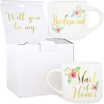 Floral Stackable Coffee Mugs, Maid Of Honor And Bridesmaid (15 Oz, Set Of 2) - £29.29 GBP