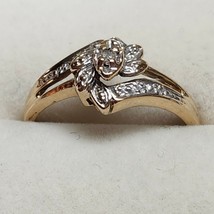 10K Yellow Gold 1 Small Diamond Ring Diamond Cut Flower &amp; Leaves 1.84g S... - £109.05 GBP