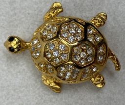 Vintage Gold Tone Turtle With RHINESTONES-SIGNED M - Made In U.S.A. - £6.70 GBP