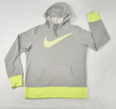 Nike Therma Fit Swoosh Sweatshirt Neon Yellow Trim Gray Hoodie Womens Large - $33.99