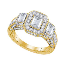 14k Yellow Gold Emerald Diamond 3-stone Bridal Wedding Engagement Ring 2.00 Ctw - £4,490.27 GBP