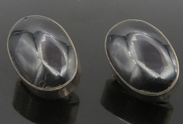MEXICO 925 Sterling Silver - Vintage Black Onyx Oval Non Pierce Earrings... - £45.33 GBP