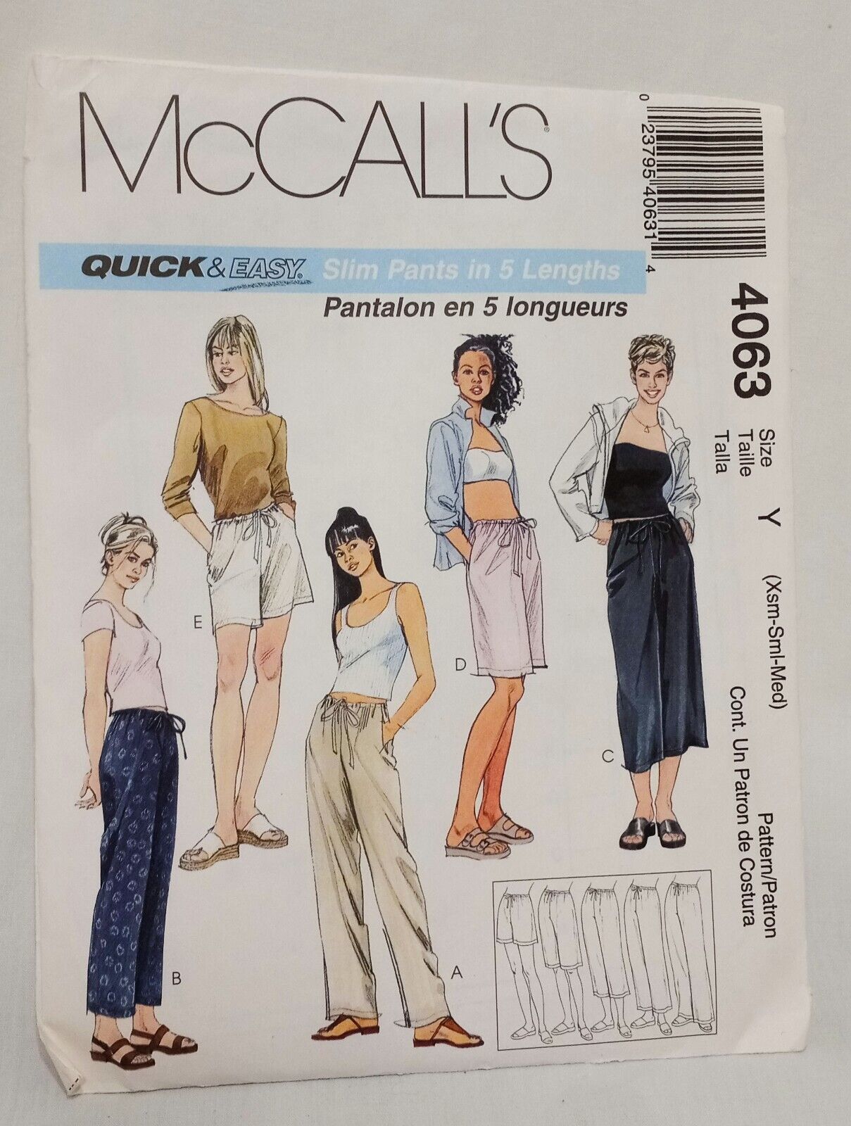 Misses Drawstring Pants 5 lengths  Size X-Small Small Medium McCall's 4063 Short - $15.37