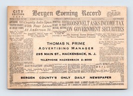 Bergen Evening Record Newspaper Vtg Business Card Hackensack NJ BC2 - £6.92 GBP