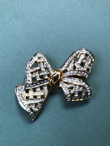 Vintage Goldtone &amp; Faux Silvertone Marcasite Ribbon Bow Pin Brooch – 2.25 x 1.75 - £6.16 GBP