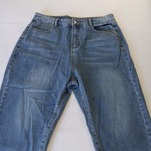 High Rise Women's Blue Cotton Blend Front Leg Frayed Denim Jeans Size XL (32×24) image 14