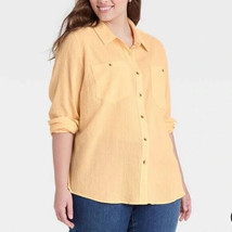 NWT Ava &amp; Viv Women&#39;s Plus Size Long Sleeve Button Up Shirt, Yellow, 0X - £12.17 GBP