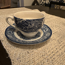 Liberty Blue Teacup &amp; Saucer Historic Colonial Scenes - £14.83 GBP