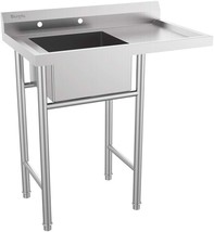304 Stainless Steel Utility Sink with Drainboard Workbench Sink Commerci... - £246.68 GBP