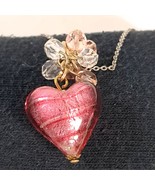 Pink Heart Necklace Murano Glass Pendant  stripes Y2K Puffy large charms... - $837.15 MXN