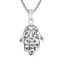 Beautifully Decorated Hamsa Hand Sterling Silver Charm Necklace - £11.99 GBP