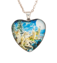 Wolf Pack Howling Heart Pendant Necklace - New - £10.37 GBP