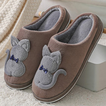 cute Cat Indoor Slippers Women Winter Soft Warm Plush Furry Slides Outdoor Coupl - £18.55 GBP