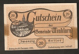 Austria Gutschein Gemeinde WINKLARN in Nieder-Österreich 20 heller 1920 notgeld - £3.87 GBP