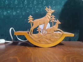Art deco wooden desk/wall lamp, vintage deer shape handmade wood lamp - $90.00