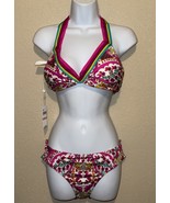 Trina Turk Two-Piece Bikini Set Hawaiian Garden Print Halter Tie SZ 14 NEW - $2,533.06 MXN