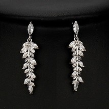2022 Fashion Leaf Zircon Drop Earrings for Women White Gold Color Crystal Weddin - £8.93 GBP