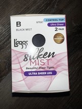 L&#39;eggs ~ Silken Mist 2 Pair Women&#39;s Tights Hose Black Mist Control Top Ultra ~ B - $12.86