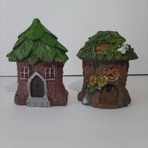 Fairy Garden Forest Figurines Set of 2 Cottage Houses 4&quot;-5&quot; Brown Foliage Forest - £7.59 GBP