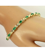 Estate Emerald &amp; Diamond Wave Oval 14k Gold FN Silver 7.25&quot; Tennis Bracelet - £156.28 GBP