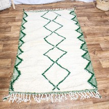 Green Beni Ourain Rug Vintage Moroccan Rug Handmade Berber Wool Shag Area Rug - £202.80 GBP