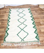 Green Beni Ourain Rug Vintage Moroccan Rug Handmade Berber Wool Shag Are... - £203.19 GBP