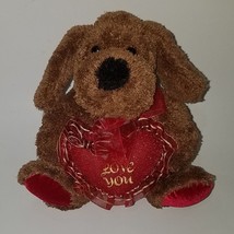 I Love You Brown Puppy Dog Plush Valentine's Day Stuffed Animal Gift Red Heart - $17.77