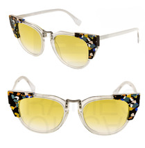Fendi Galassia Marble FF0074S White Crystal Yellow Cat Eye Sunglasses 0074 Women - £182.01 GBP