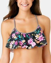 California Waves Juniors Wildflower Printed Flounce Bikini Top, D, Black... - £15.37 GBP