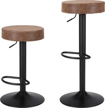 Finnhomy Bar Stools Set Of 2 Counter Height, Swivel Barstools With, Retro Brown - £93.51 GBP