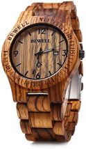 Bewell ZS-W086B Mens Wooden Watch Lightweight Date Display Analog Quartz... - $67.47