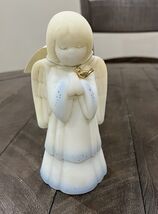 Fenton C5114 RB QVC Hand Painted Satin White Blue Dot Girl Angel Figure ... - $49.49