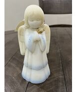 Fenton C5114 RB QVC Hand Painted Satin White Blue Dot Girl Angel Figure ... - $49.49